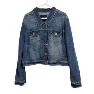 Maurices Women’s Plus Size 2 Cropped Long Sleeve Button Up Denim Jean Jacket
